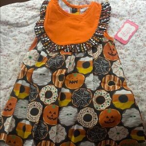 Halloween Themed Dress with Pumpkin and Donut Print